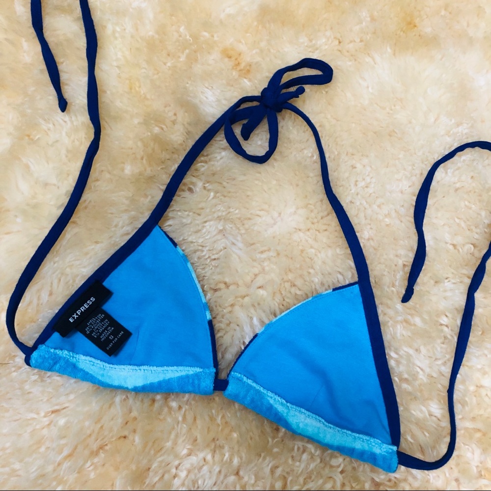 Express Terry Cloth Blue Striped String Bikini Top - image 2